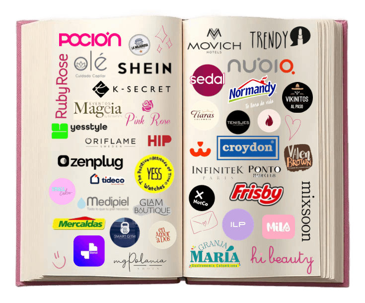 Open book collage with a sample of brand collaboration logos